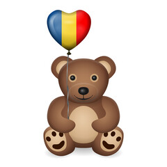 Bear with Romania flag heart balloon