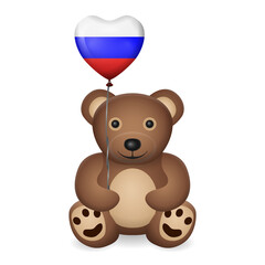 Bear with Russia flag heart balloon