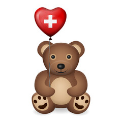 Bear with Switzerland flag heart balloon