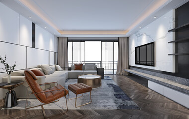 large luxury modern interior of living room.3D illustration