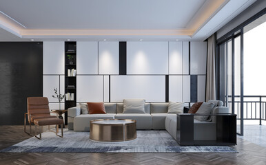 large luxury modern interior of living room.3D illustration