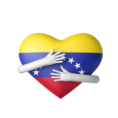 Venezuela flag heart being hugged by arms. 3D Rendering