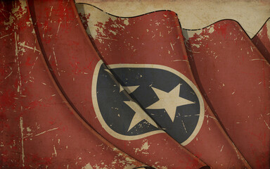 Old Paper Print - Waving Flag of the State of Tennessee