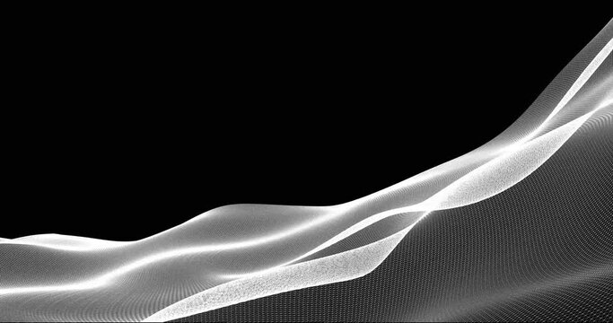 Wireframe white wave on black background