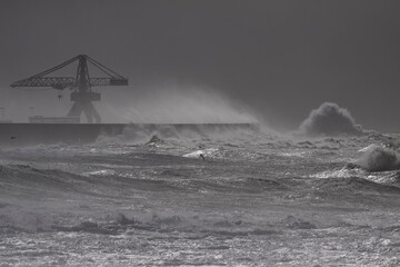 Harbor wall during heavy storm