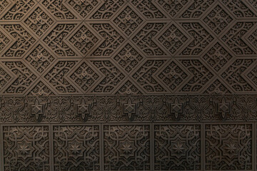 Wall decoration with moldings in oriental style. Design and renovation.