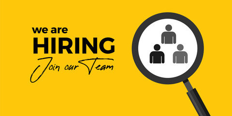 we are hiring, join our team, job announcement banner design, hiring job vacancy yellow vector banner design