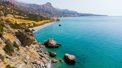 The beach with sea in Southern Crete, Greece