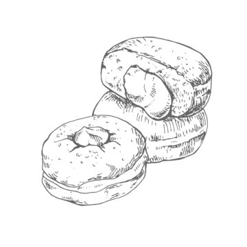 Hand drawn vector bombolone berliner illustration set