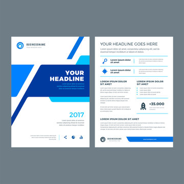 Blue brochure annual report flyer design template, vector abstract flat background with logo design.