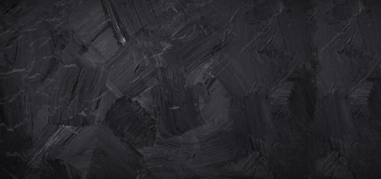 Black wall texture for background, dark concrete or cement floor old black with elegant vintage distressed grunge texture and dark gray charcoal color paint