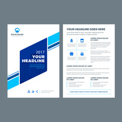 Blue brochure annual report flyer design template, vector abstract flat background with logo design.