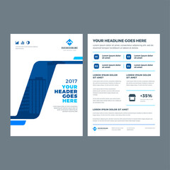 Blue brochure annual report flyer design template, vector abstract flat background with logo design.