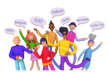 Group of native speakers say - Hello in different languages. Diverse cultures, international communication concept, club of foreign languages, language learning camp,