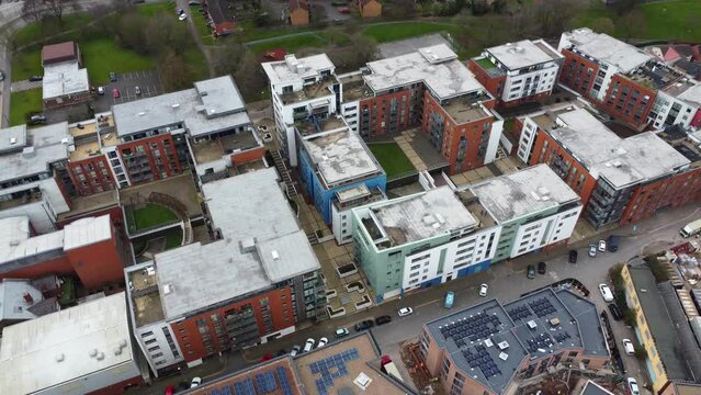 Generic aerial view tilting dow to see the streets of Birmingham and apartment blocks