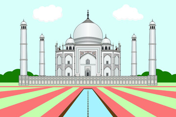 Taj Mahal with landscape - Illustration and vector
