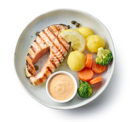 plate of grilled salmon steak