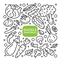 A set of doodle elements vegetableswith leaves. Diet, healthy food, vegetarianism, vegan. Restaurant menu.