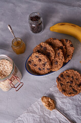 homemade oatmeal and banana cookies with chocolate chips