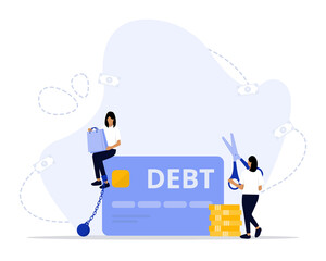 Credit Card Debt Vector Illustration Concept Showing a person trap in a credit card debt, Suitable for landing page, ui, web, App intro card, editorial, flyer, and banner
