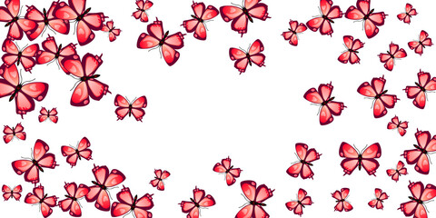 Fairy red butterflies abstract vector background. Spring cute insects. Fancy butterflies abstract dreamy wallpaper. Tender wings moths patten. Fragile creatures.