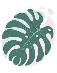 Botanical wall art vector with monstera leaves. Clip art of palm tree foliage. Minimalistic natural vector isolated illustration with pastel spots.