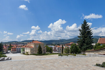 Fototapeta na wymiar Central square of Historical town of Panagyurishte, Bulgaria