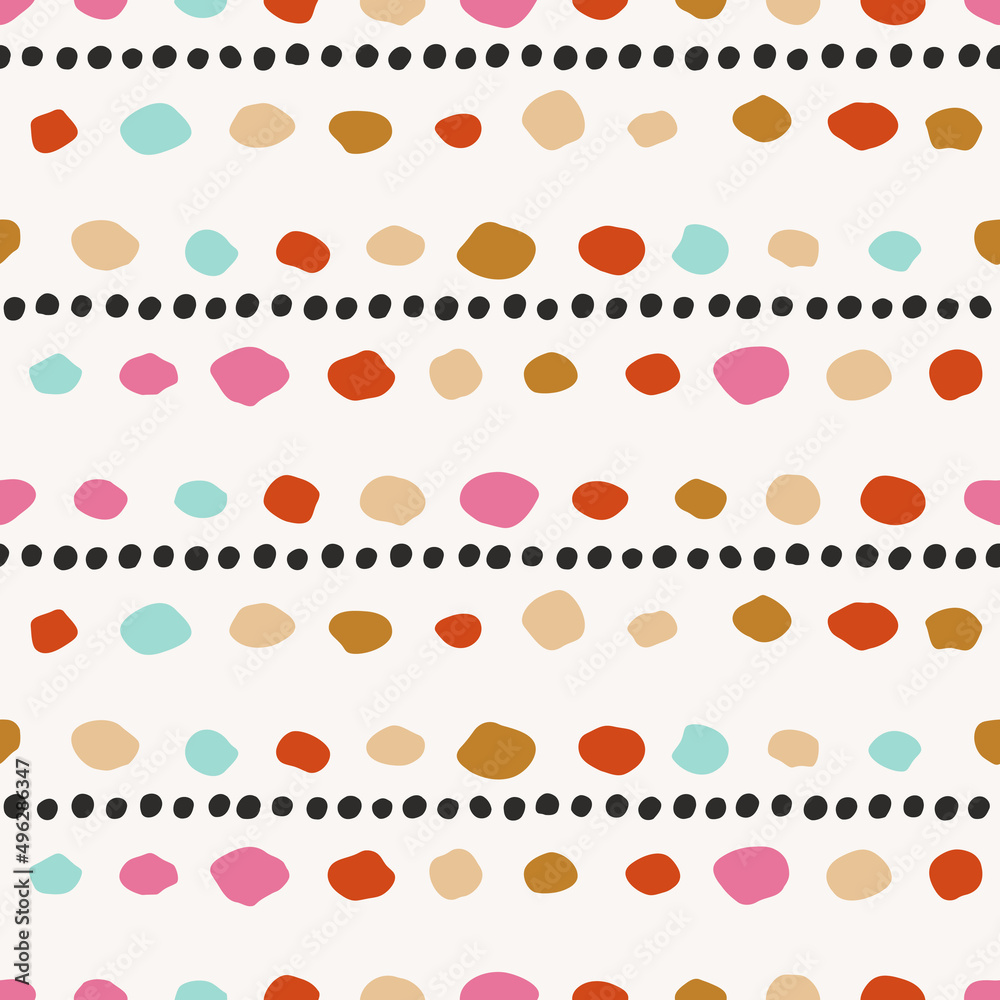 Poster abstract colored spots are lined up, along with black dots. vector seamless pattern of decorative sp