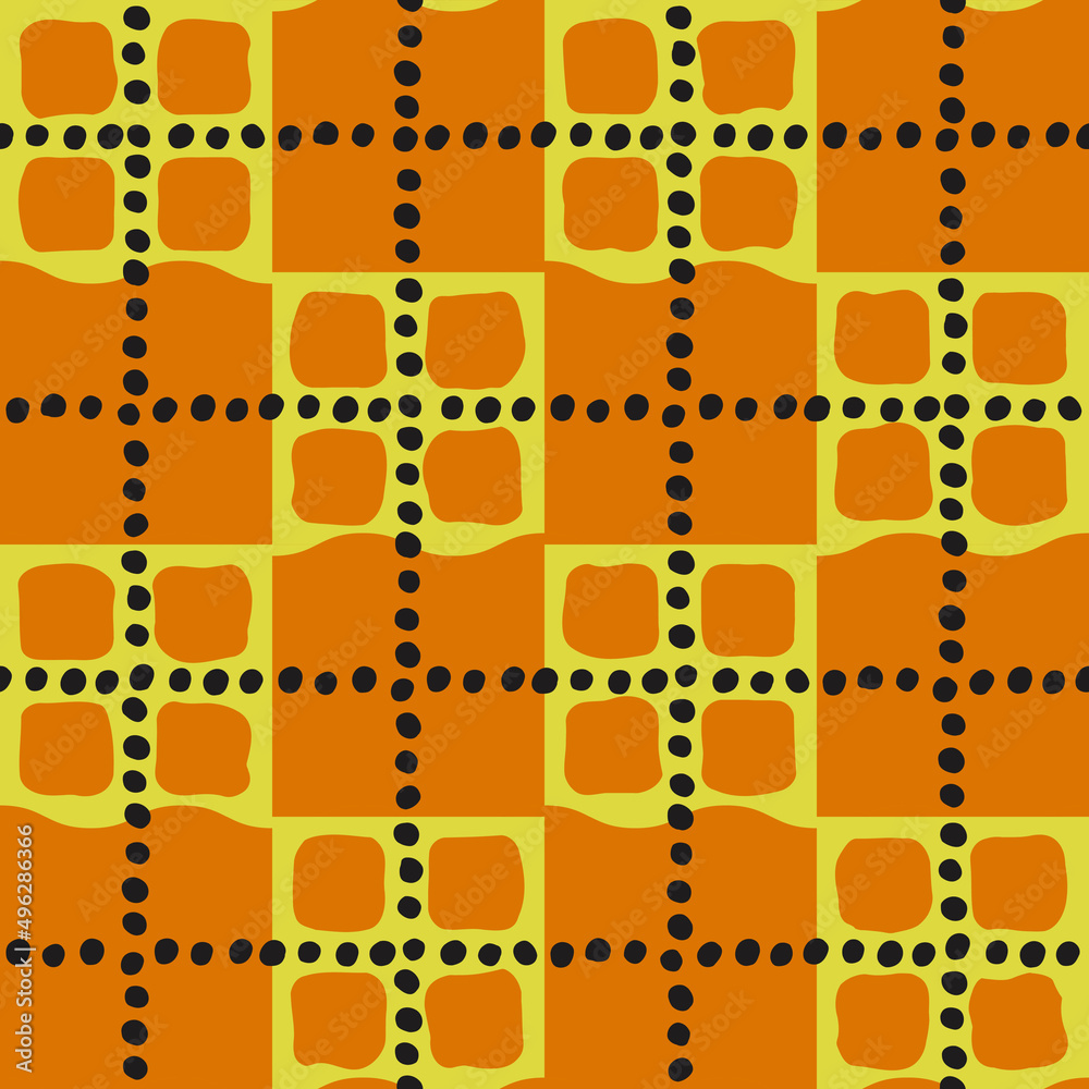 Poster orange and yellow abstract checkered windows. vector.