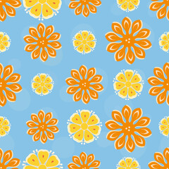 Bright pattern with large fantasy flowers. Seamless vector pattern