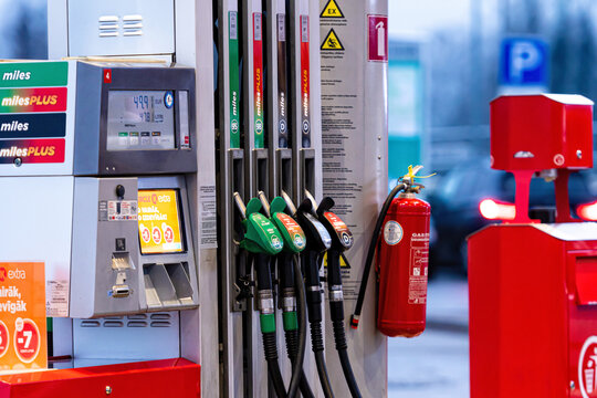 Circle K gas station with fuel, oil, gasoline and diesel, close-up of a petrol pump fueling gun