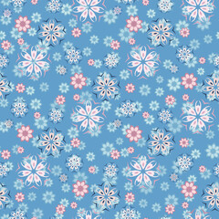 Seamless pattern - floral rain, delicate shades of pink and blue. Vector editable pattern