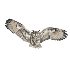 Watercolor illustration of an owl. a flying scarecrow. Owl family. Bubo Bubo