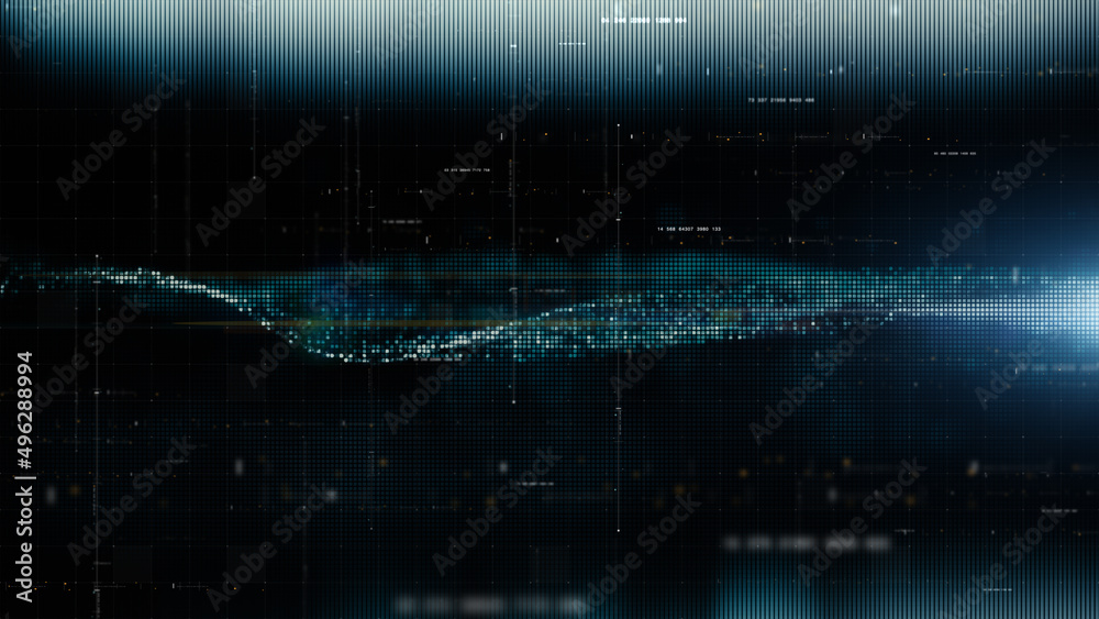 Leinwandbilder Futuristic abstract de-focus flowing data matrix, telemetry and encrypt numbers display with particles simulation for head up display in cyber space environment background