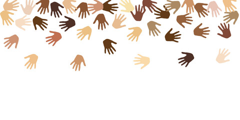 Human hands of different skin color vector illustration. Crowd concept.
