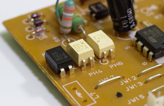 Sochi, Russia - March 22 2022: An opto-isolator or optocoupler, photocoupler or optical isolator - an electronic component that transfers electrical signals between two isolated circuits by light