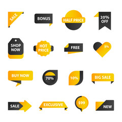 Vector stickers, price tag, banner, label. Coupon sale, offers and promotions vector template. Shop price tag, retail, commerce, business
