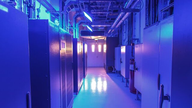 room with rows of server hardware in data center timelapse hyperlapse