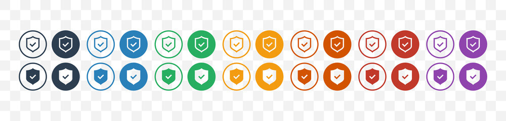 Shield check mark icons set insurance protection approve sign