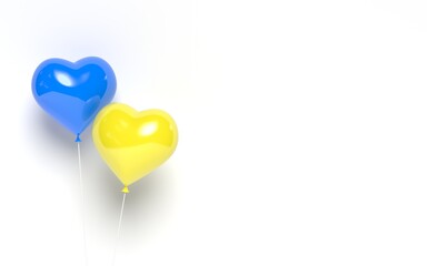 Obraz na płótnie Canvas Ukraine 3d heart balloons. No war in Ukraine. Save Ukraine. Pray for Ukraine peace. 3d rendering illustration.