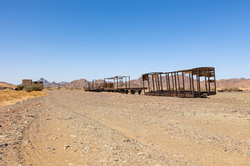 Fototapeta na wymiar Abandoned Hejaz train wrecks from the Ottoman era in the Saudi Arabian desert near Medina