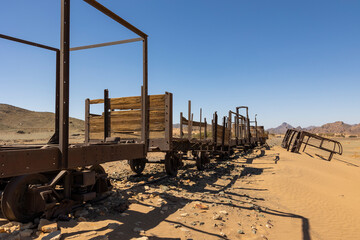 Abandoned Hejaz train wrecks from the Ottoman era in the Saudi Arabian desert near Medina