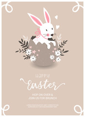 Lovely hand drawn Easter design with cute bunnies sitting in an Easter Egg, great for banners, invitations, cards - vector design