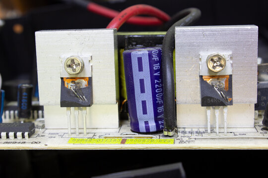 Sochi, Russia - March 22 2022: Exploded powerful IGBT transistors of an uninterruptible power supply due to too much connected load.
