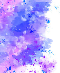 Fototapeta na wymiar Purple and blue watercolor zigzag traces and splashes on a white background. Watercolor abstract background.