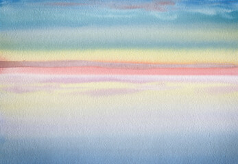 Abstract watercolor background, sunset in the sea. Seascape painted with watercolors on paper.