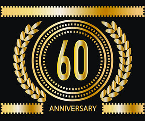 60 years anniversary celebration logotype. Vector and illustration in gold and black background