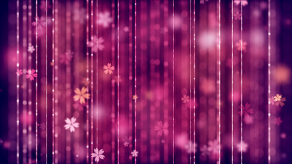 Abstract Decorative Pale Pink Shiny Blurry Focus Flying Sakura Flowers Shapes And Bokeh Light Behind Thread Curtain Lines Background