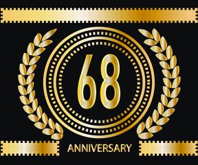 68 years anniversary celebration logotype. Vector and illustration in gold and black background