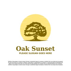Oak tree sunset logo vector design template